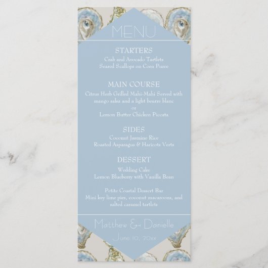 Watercolor Oysters Wedding- Light Blue Flat Menu (Voorkant)