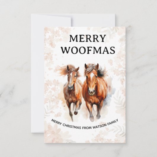 Watercolor Paard Prettig Woefmis Kerstkaart Kaart (Voorkant)