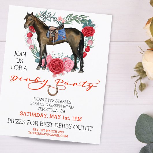 Watercolor Paard Volbloed Derby Feest Rode Roos