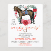 Watercolor Paard Volbloed Derby Feest Rode Roos (Voorkant)