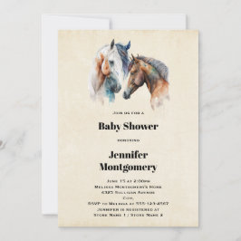 Watercolor Paarden Boho Druppelende Verf Baby Show Kaart