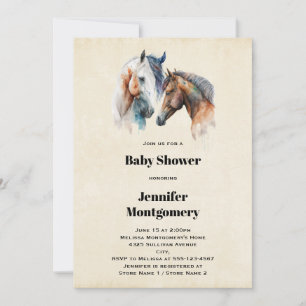 Watercolor Paarden Boho Druppelende Verf Baby Show Kaart