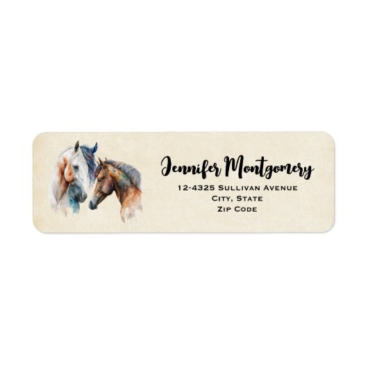 Watercolor Paarden Boho Druppelende Verf Etiket (Voorkant)