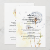 Watercolor Paardenbloem Bruiloft Menu (Voorkant / Achterkant)