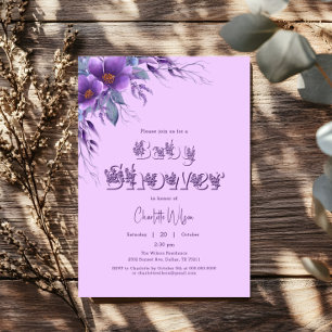 Watercolor Paarse Bloem Baby Shower Kaart
