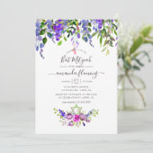 Watercolor Paarse Bloem Bat Mitzvah Kaart (Staand voorkant)