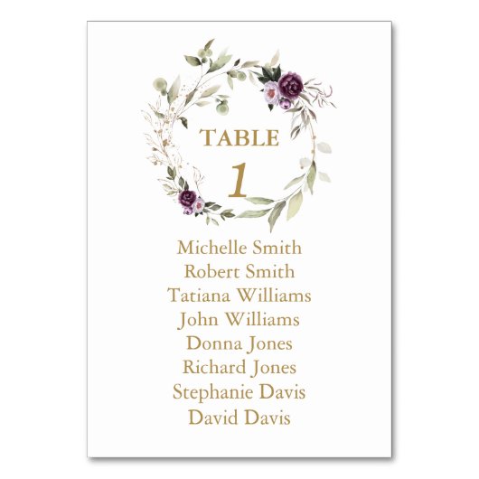 Watercolor Paarse Bloem Bruiloftstoewijzing     Kaart (Achterkant)