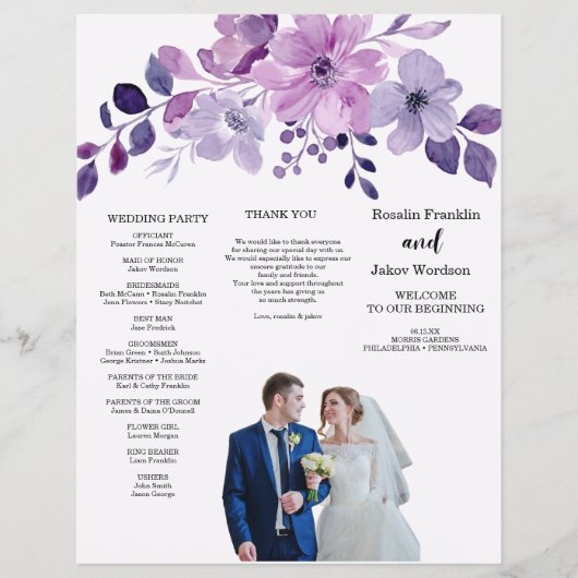 Watercolor paarse bloemboeket flyer (Voorkant)