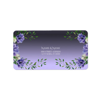 Watercolor Paarse Bloemen Adreslabel Etiket