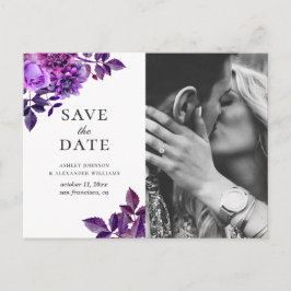 Watercolor paarse bloemen. Bloemig Save the Date Briefkaart