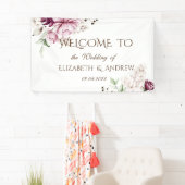Watercolor Paarse Bloemen Bruiloft Spandoek (Insitu)