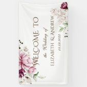 Watercolor Paarse Bloemen Bruiloft Spandoek (Verticaal)