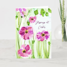 Watercolor paarse bloemen op maat gemaakte Pasen V Feestdagen Kaart