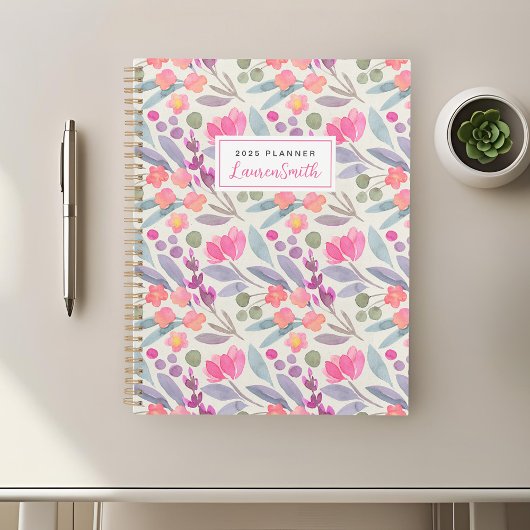 Watercolor Paarse Bloemen Planner