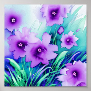 Watercolor paarse bloemen poster
