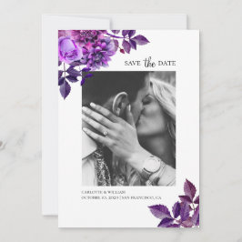 Watercolor paarse bloemen. Sering bloem foto Save The Date
