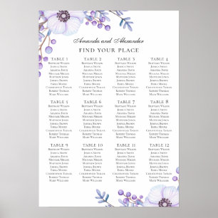 Watercolor paarse bloemen. Trouw zitkaart Poster