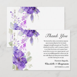 Watercolor Paarse Bloemen Verlovingscadeau Bedankkaart