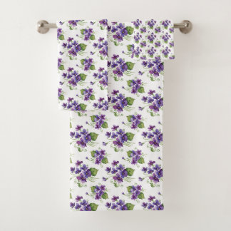 Watercolor paarse bloemenboeket bad handdoek