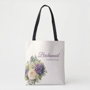 Watercolor Paarse Bloemenboeket-Bruidstaartje Cade Tote Bag