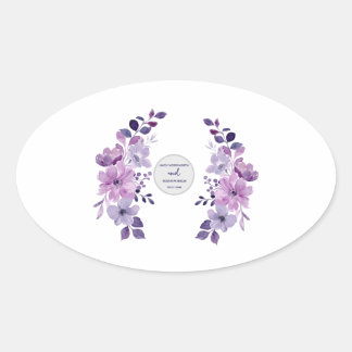 Watercolor paarse bloemenboeket ovale sticker
