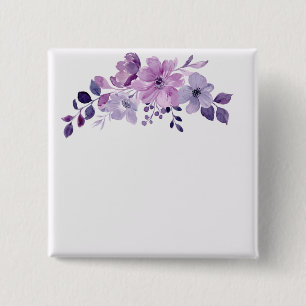 Watercolor paarse bloemenboeket vierkante button 5,1 cm