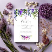 Watercolor Paarse Bloemetjes Baby Shower