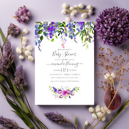 Watercolor Paarse Bloemetjes Baby Shower Kaart