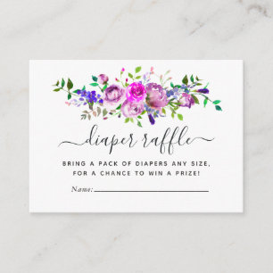 Watercolor paarse bloemetjes baby shower luier raf informatiekaartje
