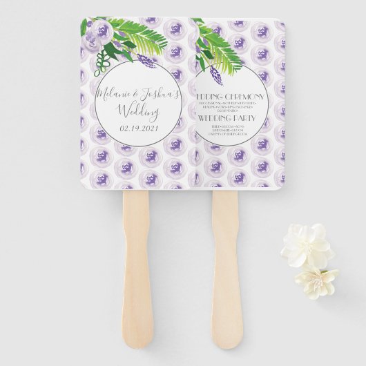 Watercolor Paarse Bloemige Poppie Roos Bruiloft Ro Handwaaier (Voorkant en achterkant)