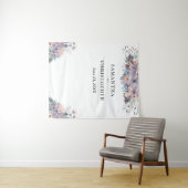 Watercolor Paarse Bloemige Trouwfoto Achtergrond Wandkleed (In Situ (horizontaal))