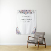 Watercolor Paarse Bloemige Trouwfoto Achtergrond Wandkleed (In situ)