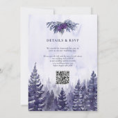 Watercolor Paarse Dennenboom Bos QR Code Bruiloft Kaart (Achterkant)