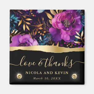 Watercolor Paarse en Turquoise Bloemen Bruiloft Magneet