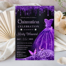 Watercolor Paarse Glitter Jurk Quinceanera