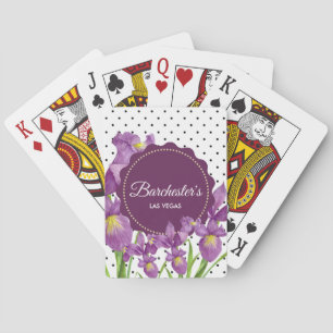 Watercolor Paarse Iris Zwart Witte Stippen Pokerkaarten