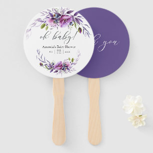 Watercolor Paarse Klaproos Bloemige Baby Shower Handwaaier