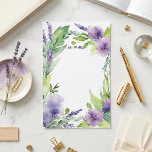 Watercolor Paarse Lavendel Bloemige Botanische Ran Briefpapier