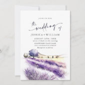 Watercolor Paarse Lavendelveld Trouw-QR-code Kaart (Voorkant)