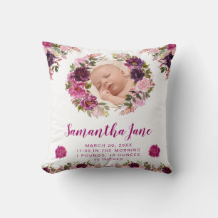 Watercolor Paarse & Roze Bloemen Baby Foto Kussen