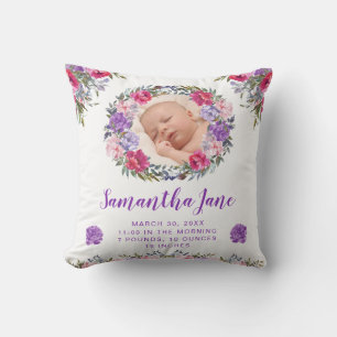 Watercolor Paarse & Roze Bloemen Baby Foto Kussen