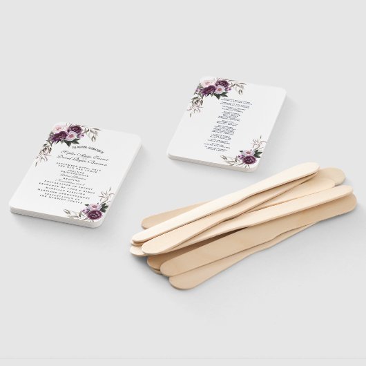 Watercolor Paarse Roze Bloemen Huwelijksprogramma  Handwaaier (Niet-gemonteerd)