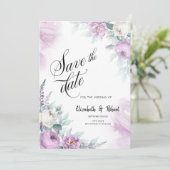 Watercolor Paarse Rozen Bewaar De Datum Save The Date (Staand voorkant)