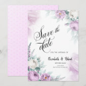 Watercolor Paarse Rozen Bewaar De Datum Save The Date (Voorkant / Achterkant)