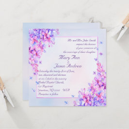 Watercolor Paarse Sering Bloem Uitnodigingskaart Kaart