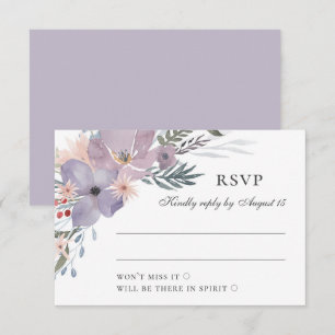 Watercolor paarse seringen bloemen. Bloemige bruil RSVP Kaartje