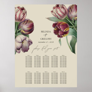Watercolor Paarse Tulpen Bruiloft Zitplaatskaart Poster