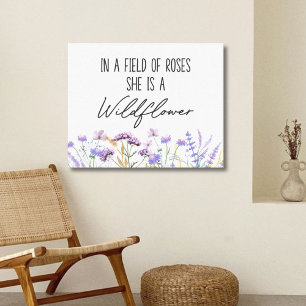 Watercolor Paarse Wilde Bloem Citaat Horizontaal Canvas Afdruk