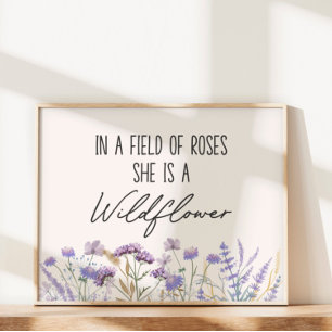 Watercolor Paarse Wilde Bloem Citaat Horizontaal Poster