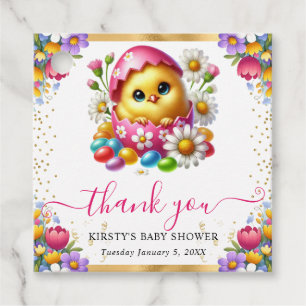 Watercolor Paas Kuiken Lente Bloemen Baby Shower Bedankjes Labels
